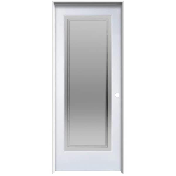MMI DOOR Hamilton 30 in. x 80 in. Left Hand Full Lite Decorative Glass Primed MDF Single Prehung Interior Door on 4-9/16 in. Jamb