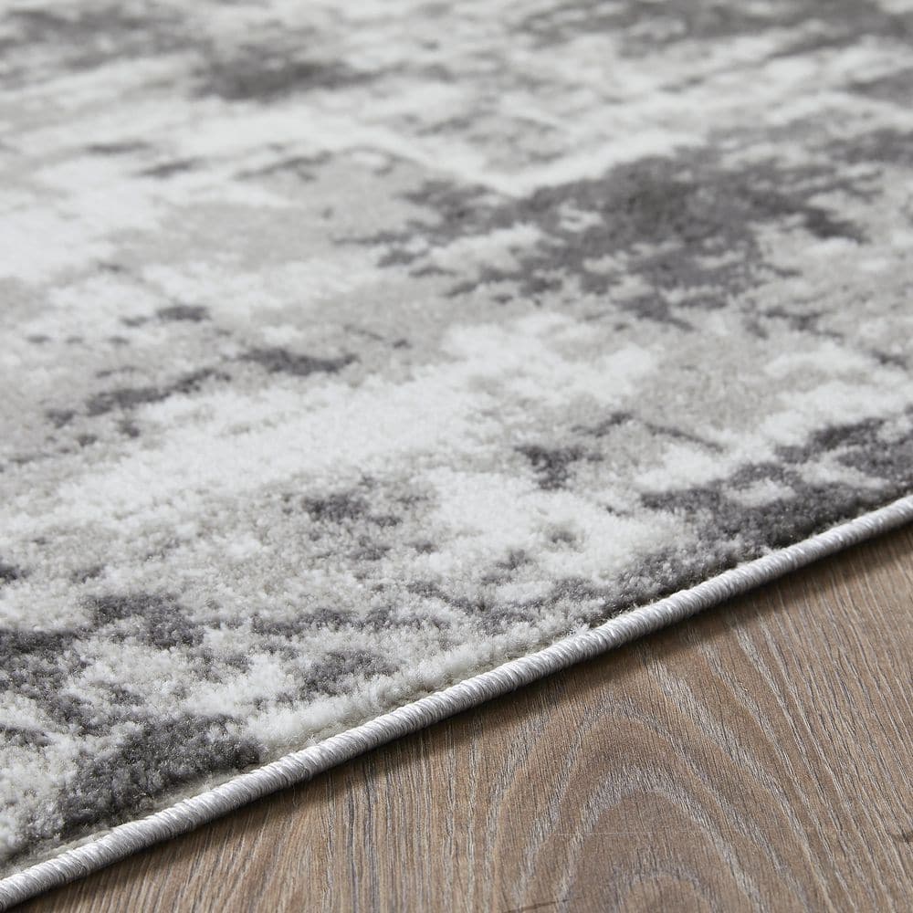 Gray Abstract 9' x 12' Stain-Resistant Synthetic Area Rug