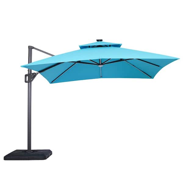 Jules Square 10 ft. Steel Roma Cantilever Solar LED Tilt 360 Patio Umbrella in Teal