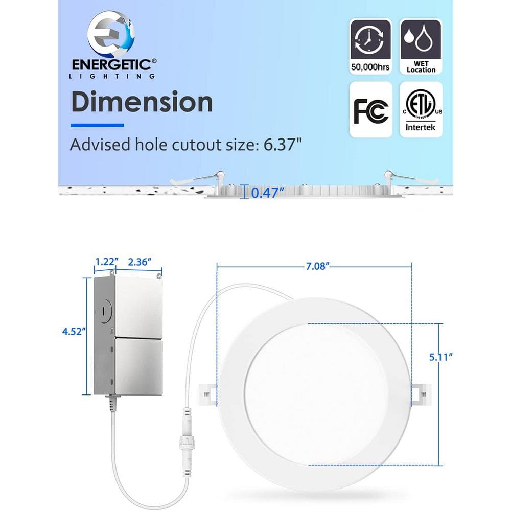 Ultra-Thin White Aluminum 6-Inch LED Recessed Ceiling Light, 6-Pack