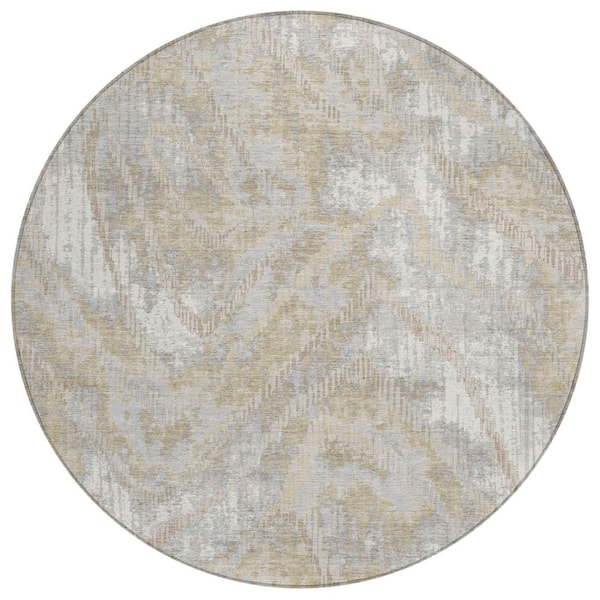 Chantille Machine Washable Indoor/Outdoor Abstract ACN2927 Ivory 8 ft. x 8 ft. Round Rug
