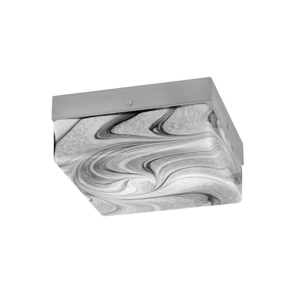 Unbranded Ashland 10 in. 2 Light Brushed Nickel Flush Mount with Onyx Swirl Glass Shade No Bulbs Included