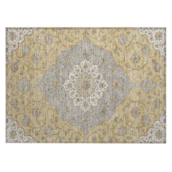 Chantille Machine Washable Indoor/Outdoor Abstract ACN3081 Gold 3 ft. x 4 ft. Area Rug