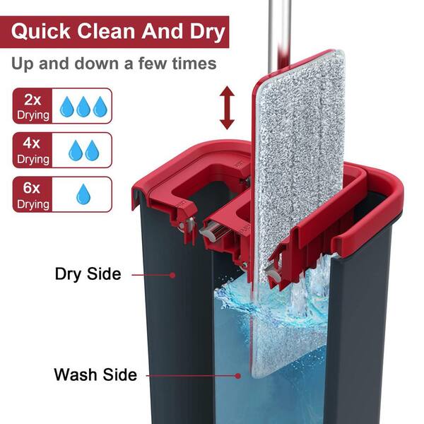 The Clean Store Black/Red Professional Flat Floor Mop and Bucket Set with  Washable Microfiber Pad 2 Gal in the Dust Mops department at