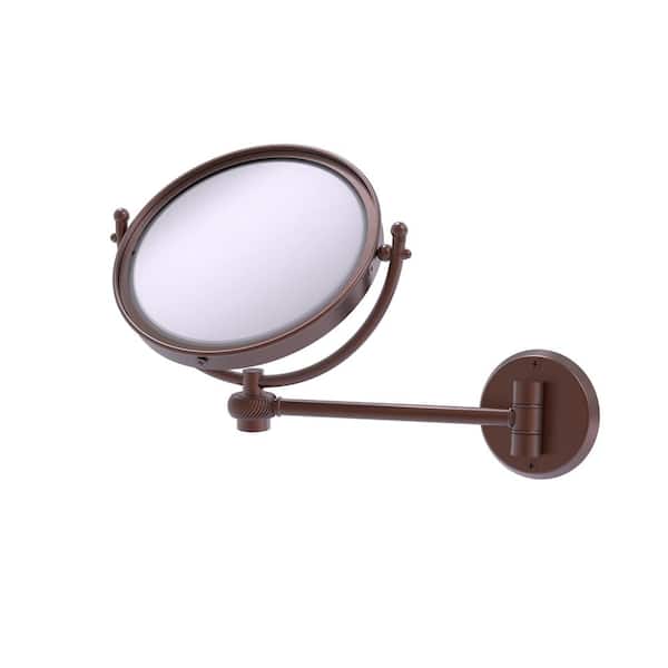 8 in. W x 10 in. H Small Large Round Tri Fold Metal Framed Magnifying Wall Bathroom Vanity Mirror in Antique Copper