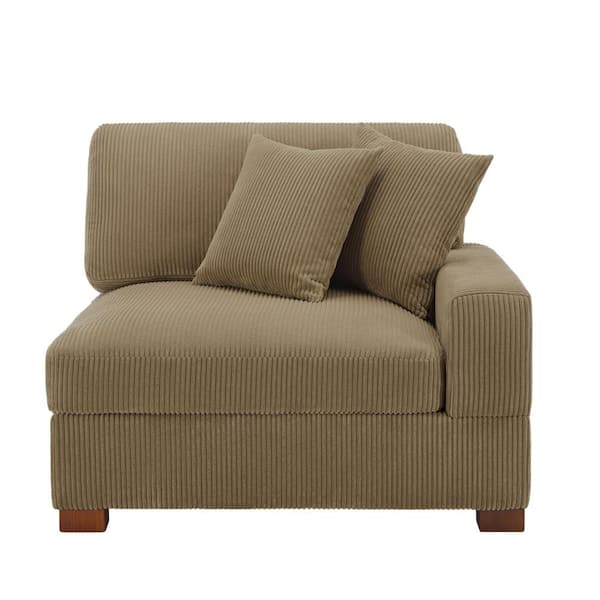 Uixe Modern Right Arm Facing Camel Corduroy Fabric Sectional Corner Arm Chair with 2-Pillows(Set of 1)
