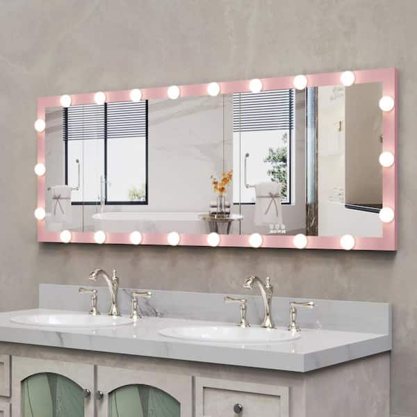 Modern 23.3 in. W x 62.6 in. H Rectangular Pink Metal Frame Wall