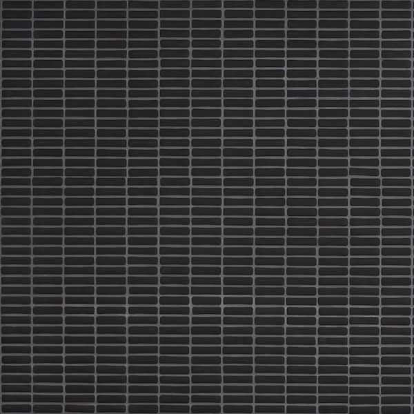 Nova Black 11.88 in. x 0.23 in. Mini Brick Frosted Glass Mosaic Floor and Wall Tile (0.96 sq. ft./ Each)