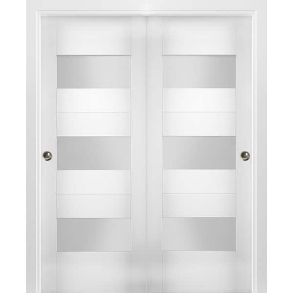 VDOMDOORS 56 in. x 80 in. Single Panel White Solid MDF Sliding Doors with Bypass Top Mount Kit
