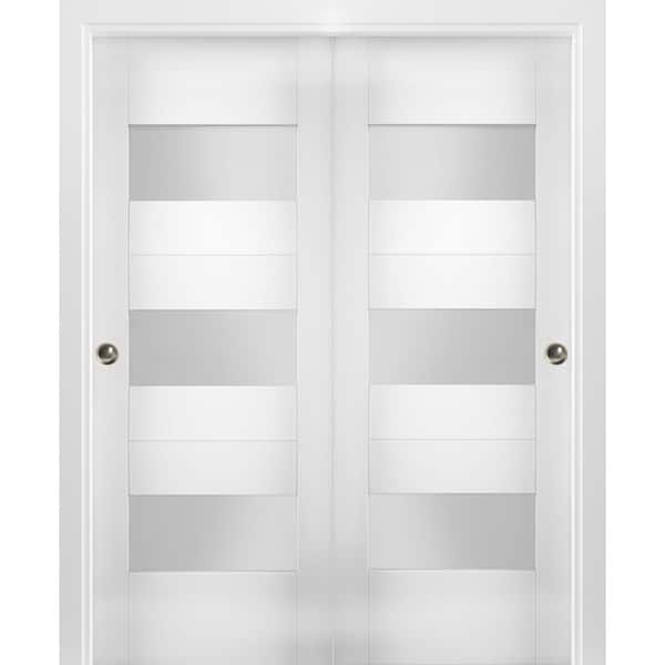VDOMDOORS 56 in. x 96 in. Single Panel White Solid MDF Sliding Doors with Bypass Top Mount Kit