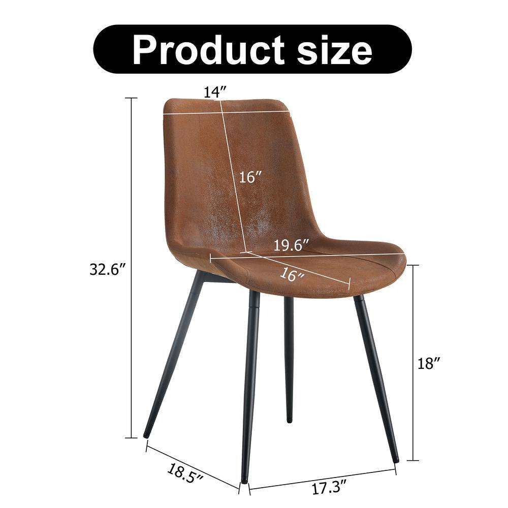 Brown Suede Upholstered High Back Side Chair Set with Metal Legs
