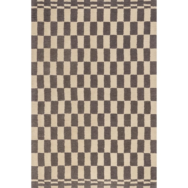 RUGS USA Kia Checkerboard Wool Grey 10 ft. x 14 ft. Indoor/Outdoor Patio Area Rug