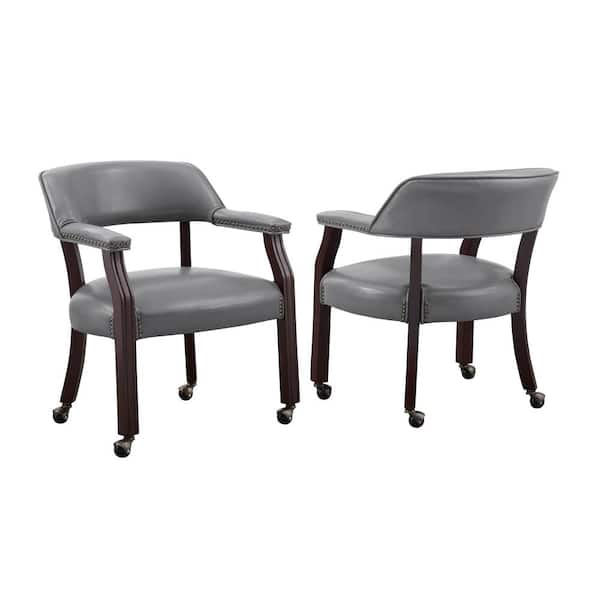 Steve Silver Tournament Gray Vinyl, Leather Dining Chairs With Casters