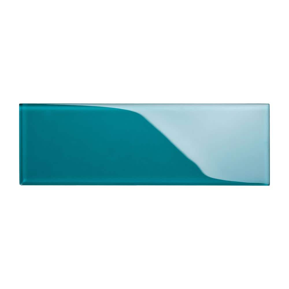 Dark Teal 4 in. x 12 in. x 8mm Glass Subway Tile Sample -  Giorbello, G4120-SMPL