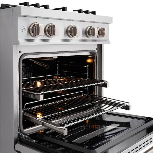 Classic 30 in. 4-Burner Gas Range with Gas Convection Oven and Brass Burners in Stainless Steel