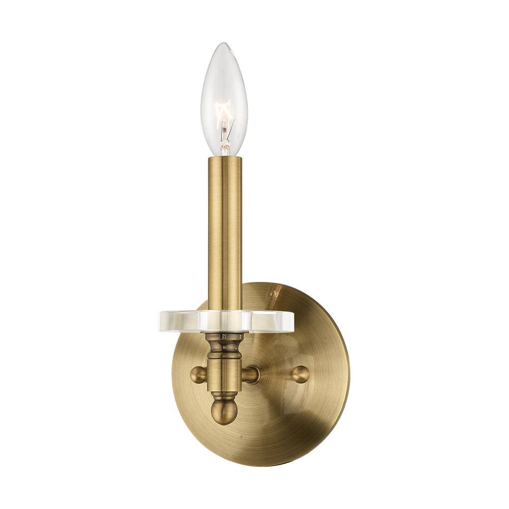Antique Brass 1-Light Sconce with Clear Crystal Shade