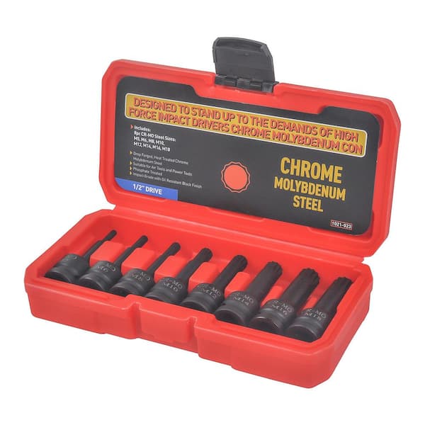 KING 1/2 in. Drive Impact Socket Set, CR-MO, External Triple Square (M5-M18) with Case (8-Pieces)