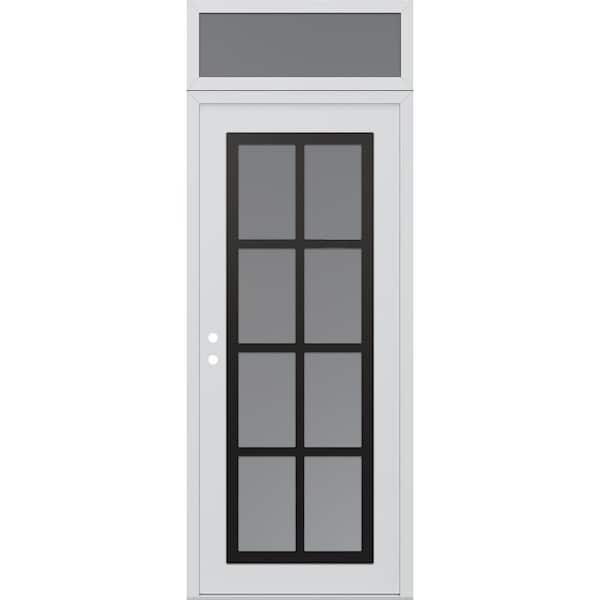 C16 36 in. x 96 in. Black P Right-Hand/Inswing Frosted Glass White/White Transom Steel Prehung Front Door