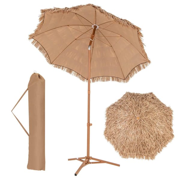 Costway 6.5 ft. Metal Beach Umbrella in Natural