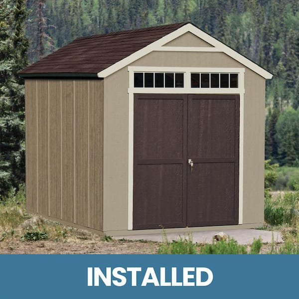 Handy Home Products Professionally Installed Majestic Deluxe 8 ft. x 12 ft. Backyard Wood Shed with Autumn Brown Shingles (96 sq. ft.)