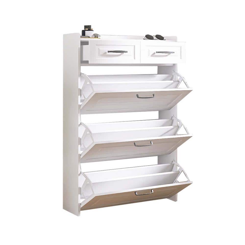 23.62 in. W x 9.25 in. D x 47.24 in. H White Wood Linen Cabinet with Shoe C