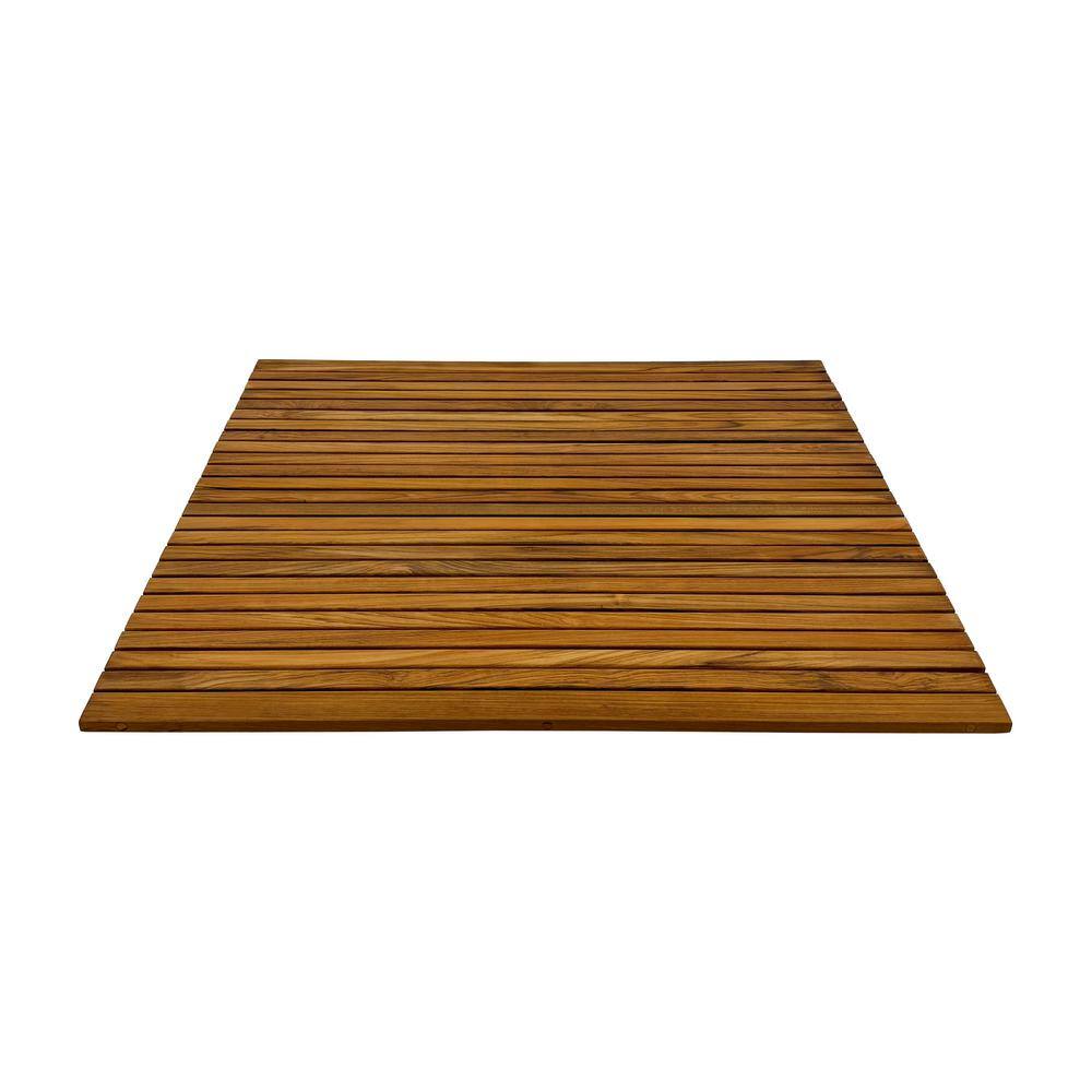 Nordic Teak 36" x 36" Oiled Brown Shower and Bath String Mat with Rubber Footing