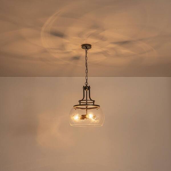 Rennnsan Orvia 16 in. 3-Light Matte Black Pendant with Clear Glass