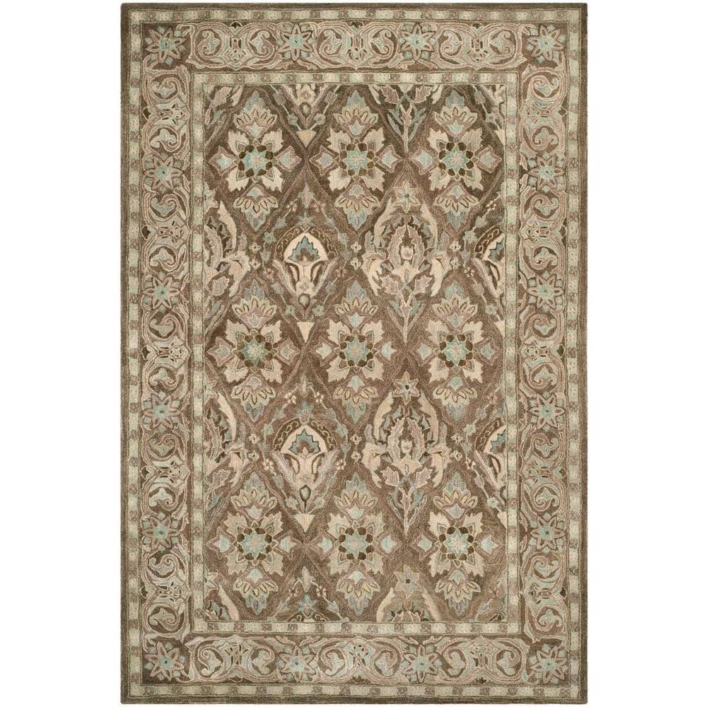 Anatolia Brown and Beige Floral Wool 4' x 6' Rug