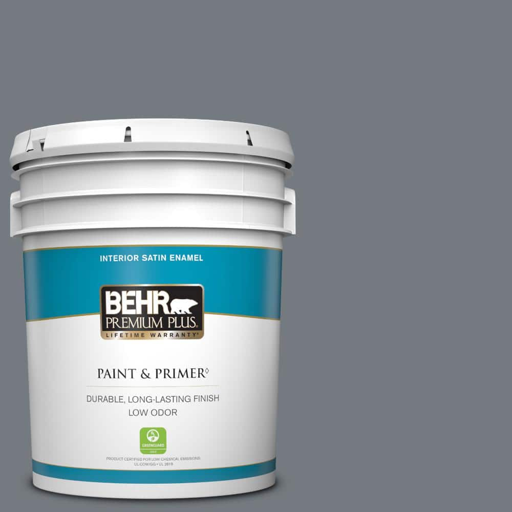 BEHR PREMIUM PLUS 5 gal. #N510-5 Liquid Mercury color Satin Enamel Low ...