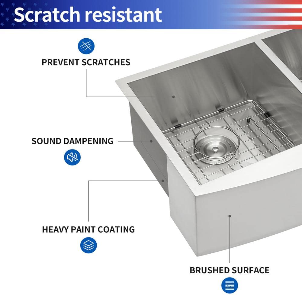 Rainlex 33" Stainless Steel Farmhouse Apron Double Bowl Kitchen Sink