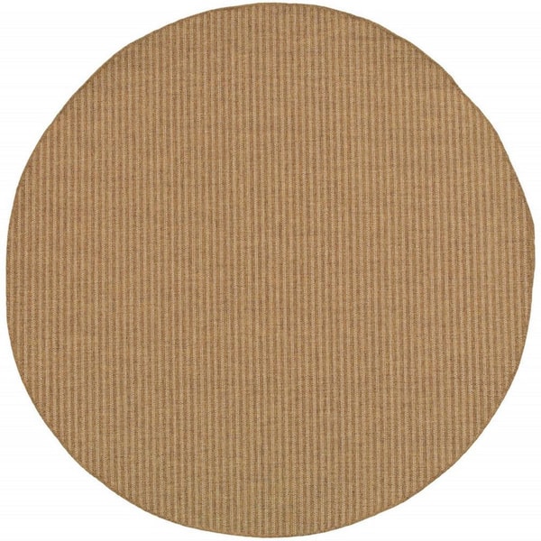 Tan 8 ft. x 8 ft. Loomed Polypropylene Round Indoor/Outdoor Area Rug