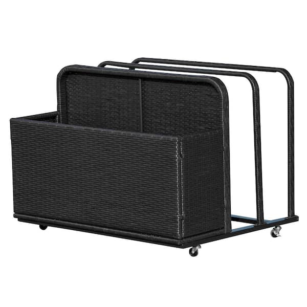 3-Compartment Metal 4-Wheeled Rolling Pool Organizer in Brown