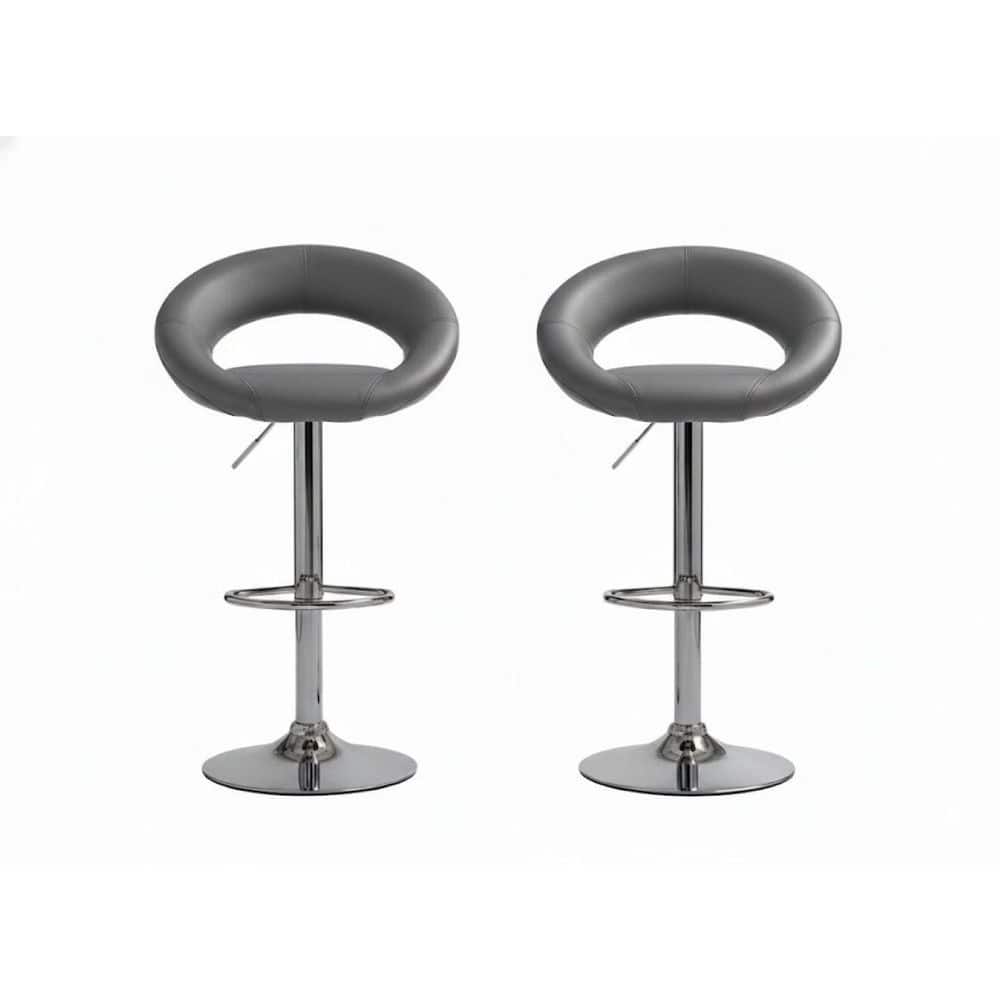 Yannah 32.75 in. H Gray and Silver Low Back Metal Bar Stool with Faux Leather Seat (Set of 2) price history on PriceWatchPro