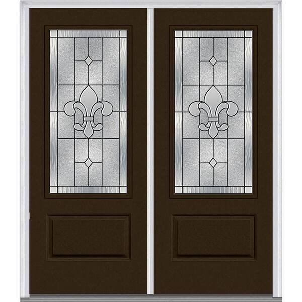 MMI Door 72 in. x 80 in. Carrollton Left-Hand Inswing 3/4-Lite Decorative 1-Panel Painted Fiberglass Smooth Prehung Front Door