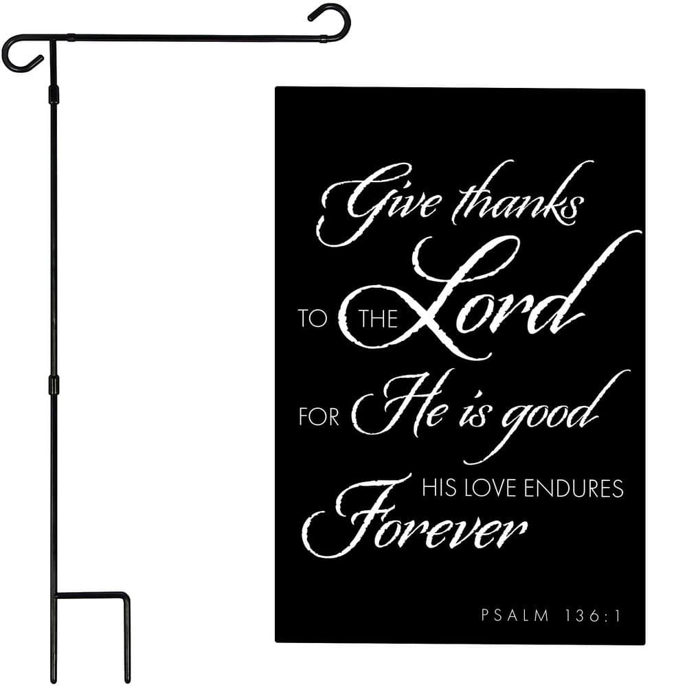 1 ft. x 1.5 ft. Polyester Give Thanks to the Lord Scripture 2-Sided Garden Flag with 3 ft. Black iron Flagpole price history on PriceWatchPro