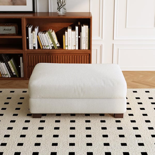 Uixe 42 in. Beige Corduroy Fabric Rectangle Ottoman with