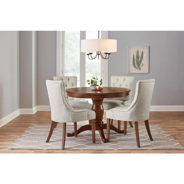 Natural Oak Finish Round Dining Table and Chair Set with 4 Seats 