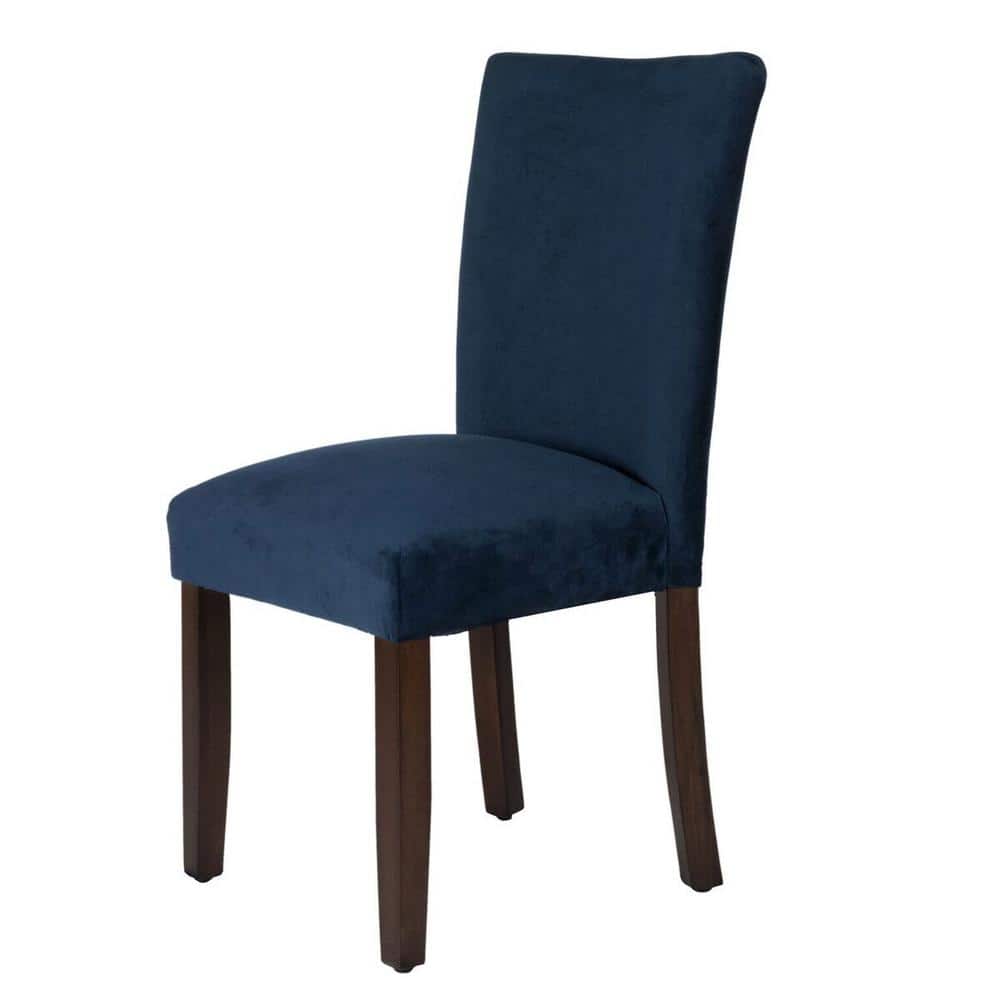 Navy Velvet Upholstered Parsons Side Chair with Wood Legs