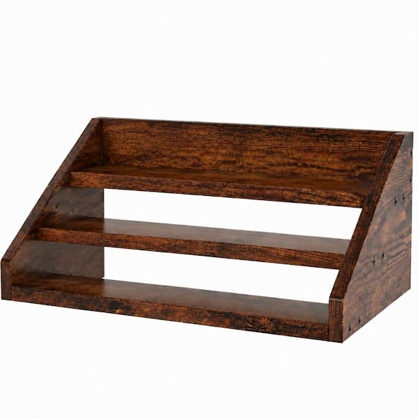 Rustic Brown 3 Tier Wooden Countertop and Cabinet Display Spice Rack Organizer Shelf Set Spice Jar & Rack Set