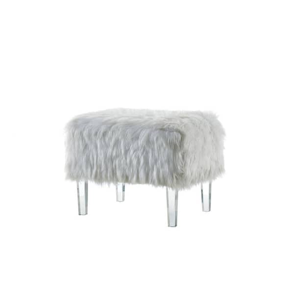 Furniture of America Rona White Faux Fur Ottoman