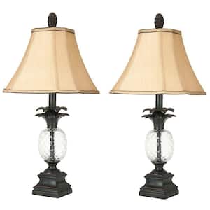 Alanna 23.5 in. Black/Clear Glass Pineapple Table Lamp with Cream Shade (Set of 2)