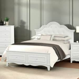 Underhill White Wood Frame Full Platform Bed with Upholstered Headboard