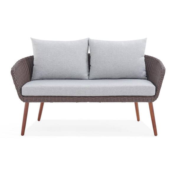 maocao hoom Brown Wicker Outdoor Chaise Lounge with Gray Cushions