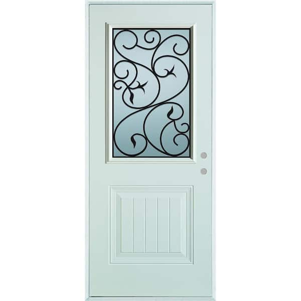 Stanley Doors 36 in. x 80 in. Silkscreened Glass 1/2 Lite 1-Panel Painted White Steel Prehung Front Door