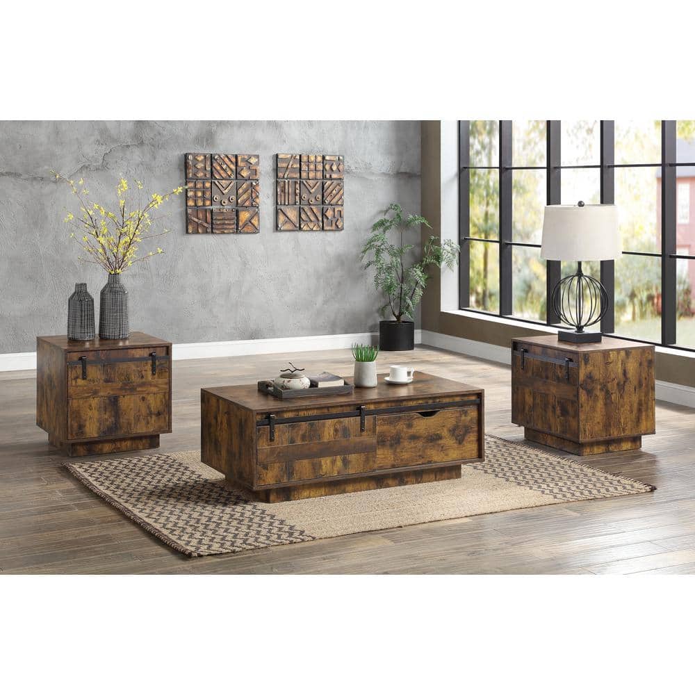 Bellarosa Rustic Oak Rectangular Storage Coffee Table with Metal Accents