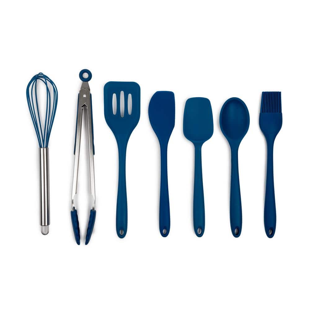 Core Kitchen 7-Piece Blue Lapis Basic Silicone Utensil Set 32529-E - The  Home Depot