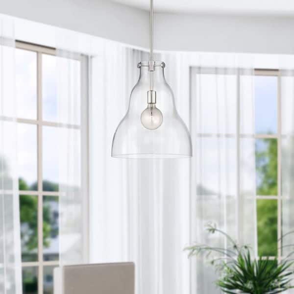 Designers Fountain Lakeview 60-Watt 1-Light Polished Nickel Transitional Pendant Light with Clear Glass Shade and No Bulbs Included