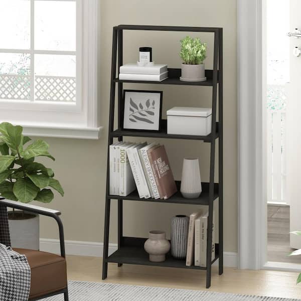 LADDER 53.54 in. Tall Black Espresso Wood 5-Shelf Ladder Bookcase