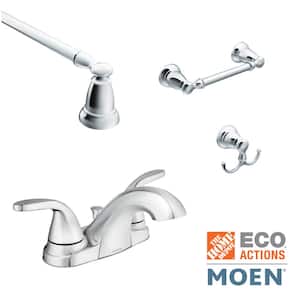 Adler 4 in. Centerset 2-Handle Bath Faucet Combo Kit with 18 in. Towel Bar Bath Hardware Set in Polished Chrome
