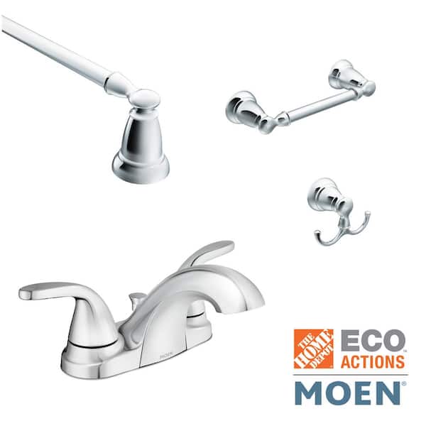 MOEN Adler 4 in. Centerset 2-Handle Bath Faucet Combo Kit with 18 in. Towel Bar Bath Hardware Set in Polished Chrome